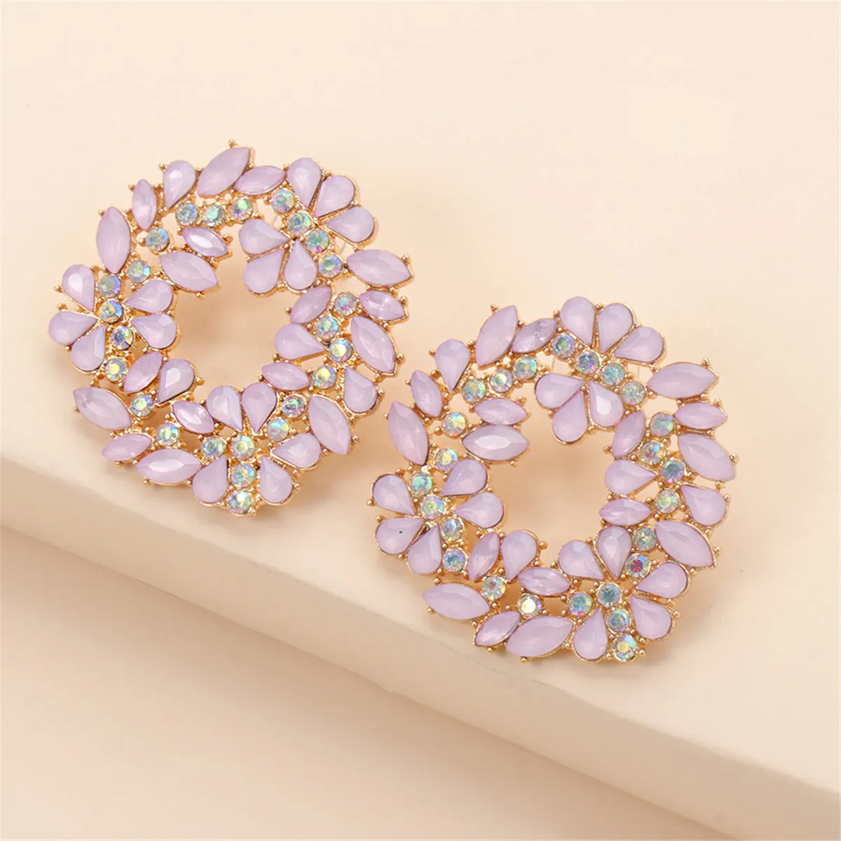 Light Pink Crystal & Cubic Zirconia Wreath Stud Earrings