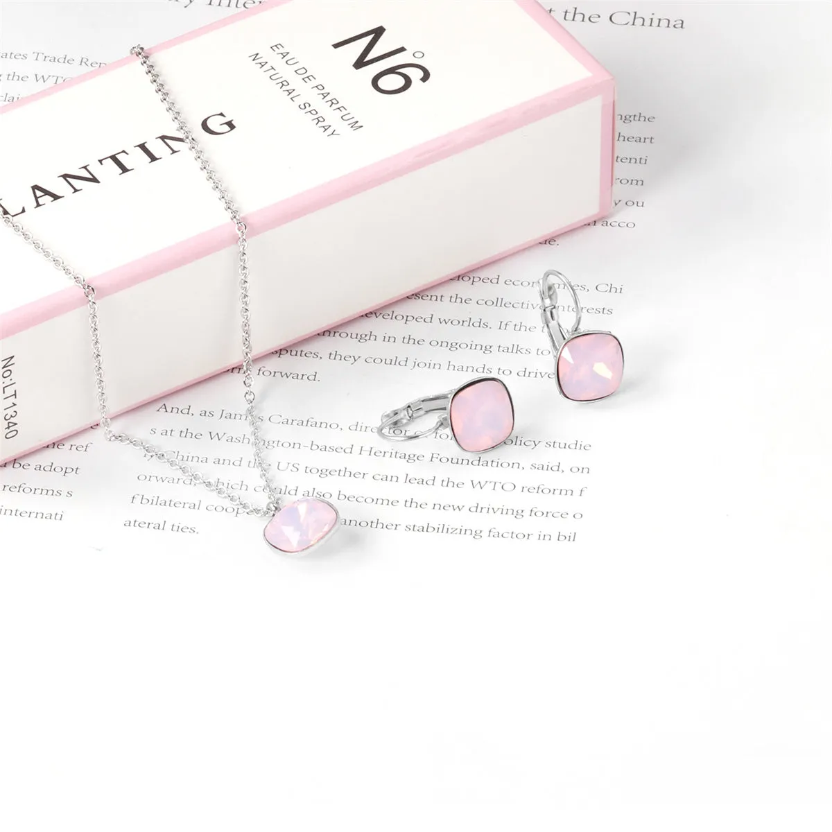 Light Pink Crystal & Silver-Plated Square Huggie Earring Set