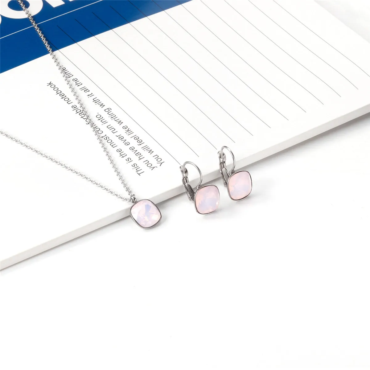 Light Pink Crystal & Silver-Plated Square Huggie Earring Set