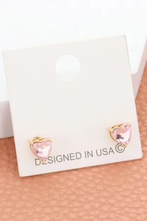 Light Pink Crystal Heart Stud Earrings