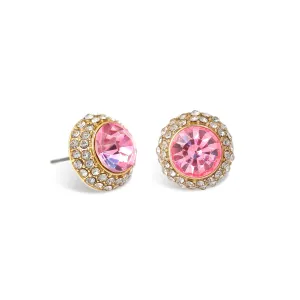 LIGHT PINK ROUND CRYSTAL RHINESTONE GOLD POST EARRINGS #HNE87183GDLTRS (NG9)