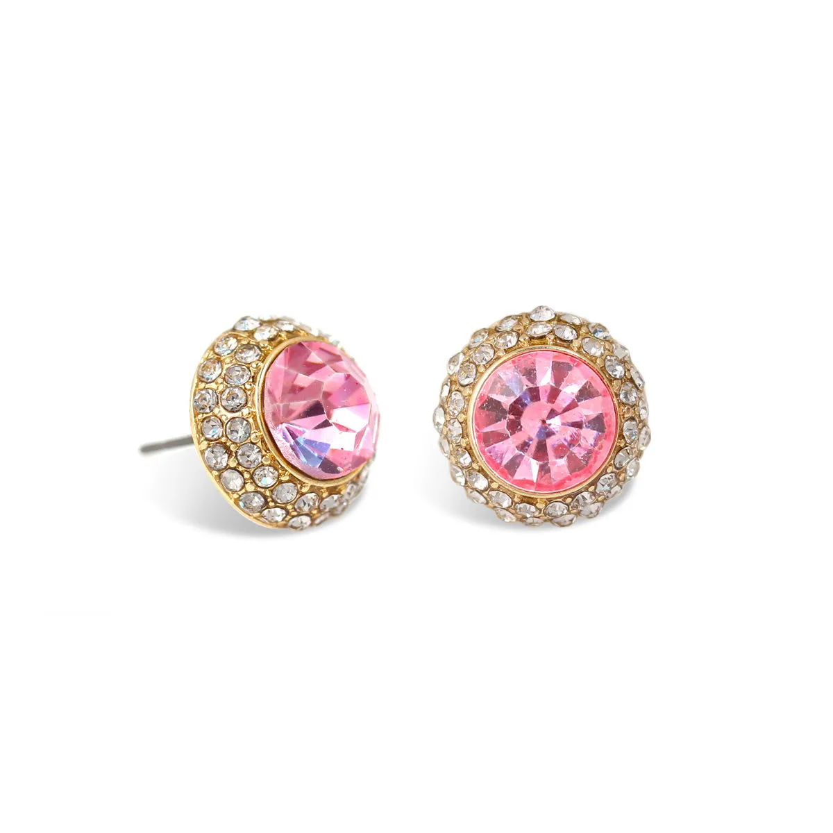 LIGHT PINK ROUND CRYSTAL RHINESTONE GOLD POST EARRINGS #HNE87183GDLTRS (NG9)