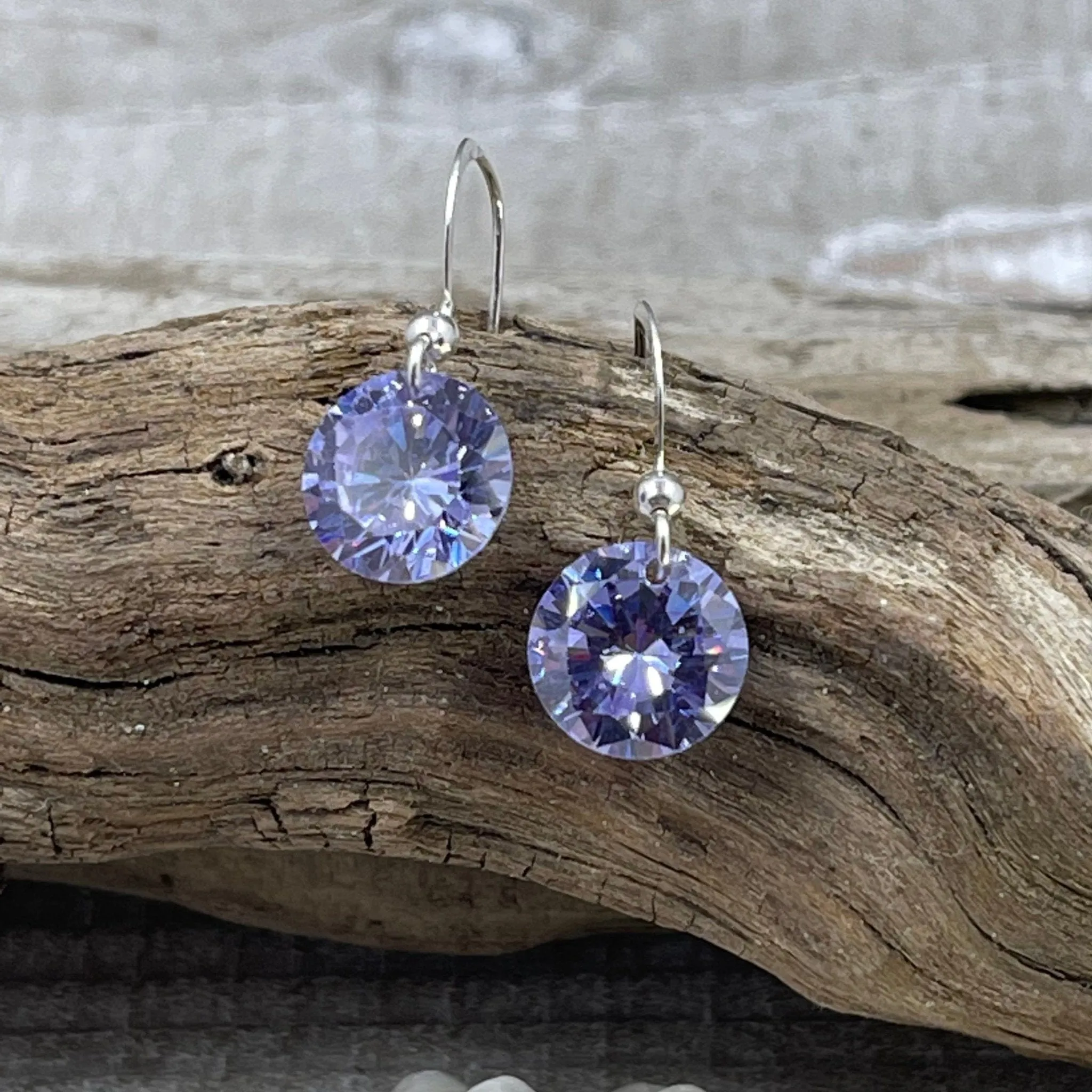 Light Purple Crystal Round Earrings