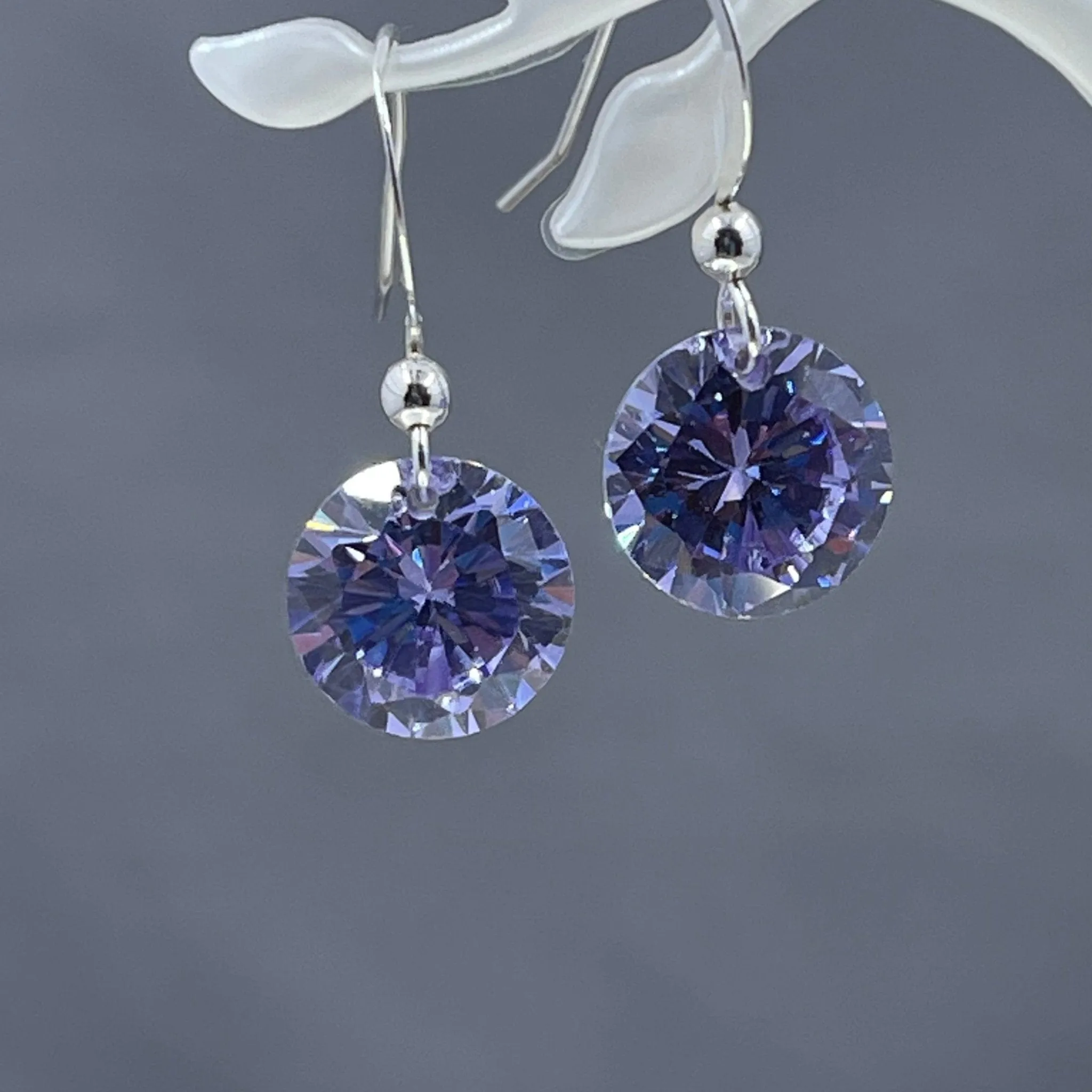 Light Purple Crystal Round Earrings