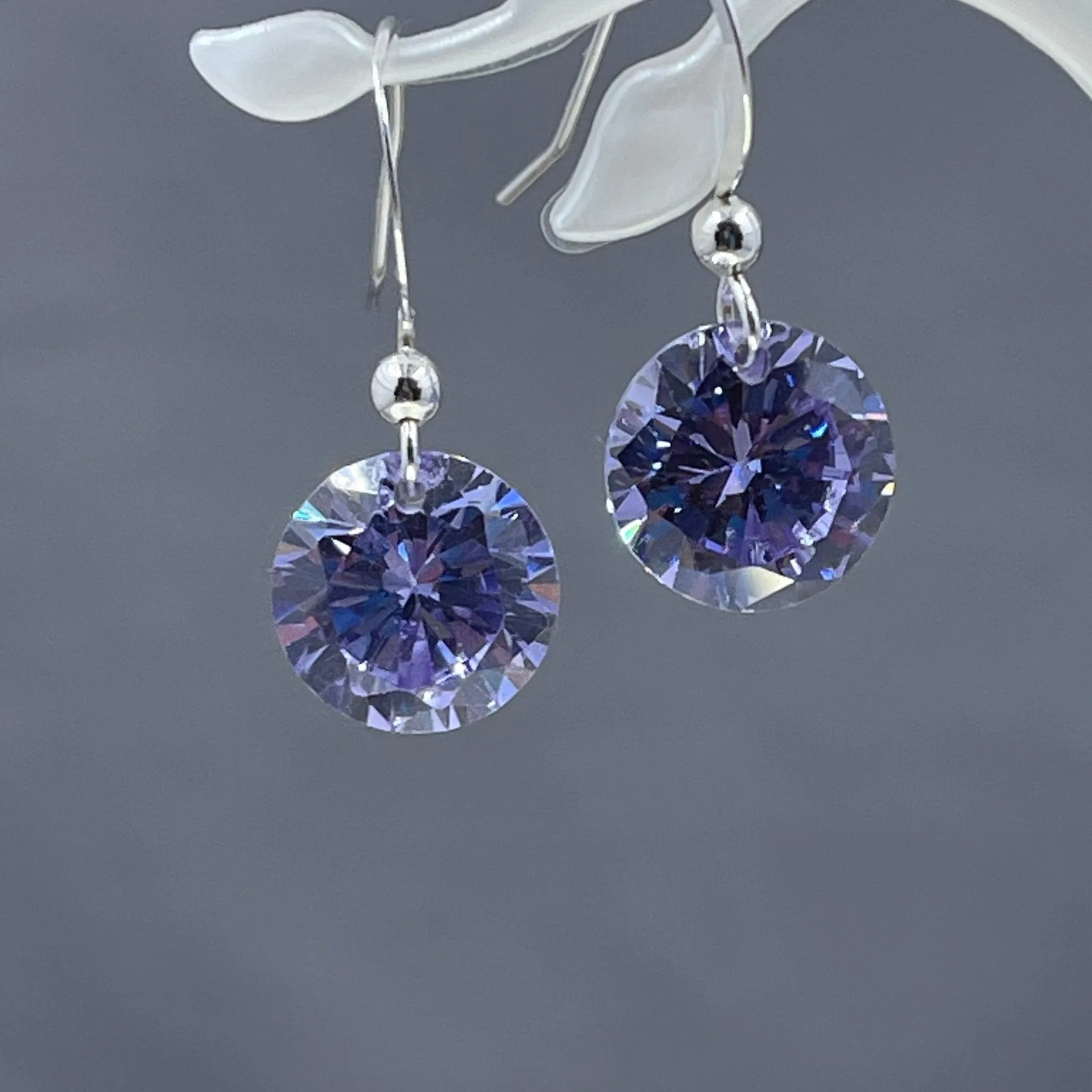 Light Purple Crystal Round Earrings