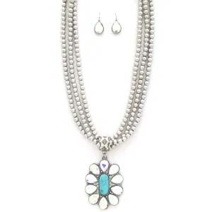 Lindale Fashion Turquoise Center Crystal Surround Necklace & Earrings
