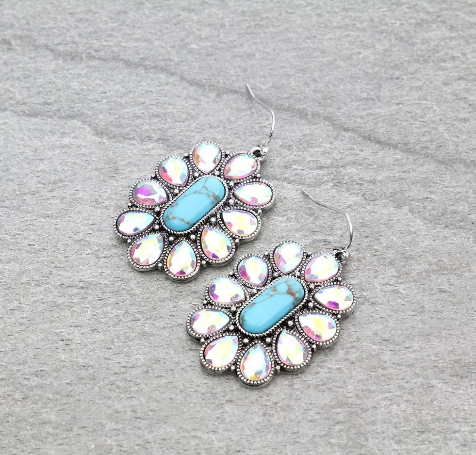 Lindale Fashion Turquoise Center Crystal Surround Necklace & Earrings