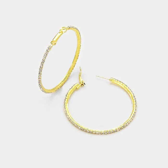 Little Girls Crystal Hoop Earrings on Gold | 2" |269218