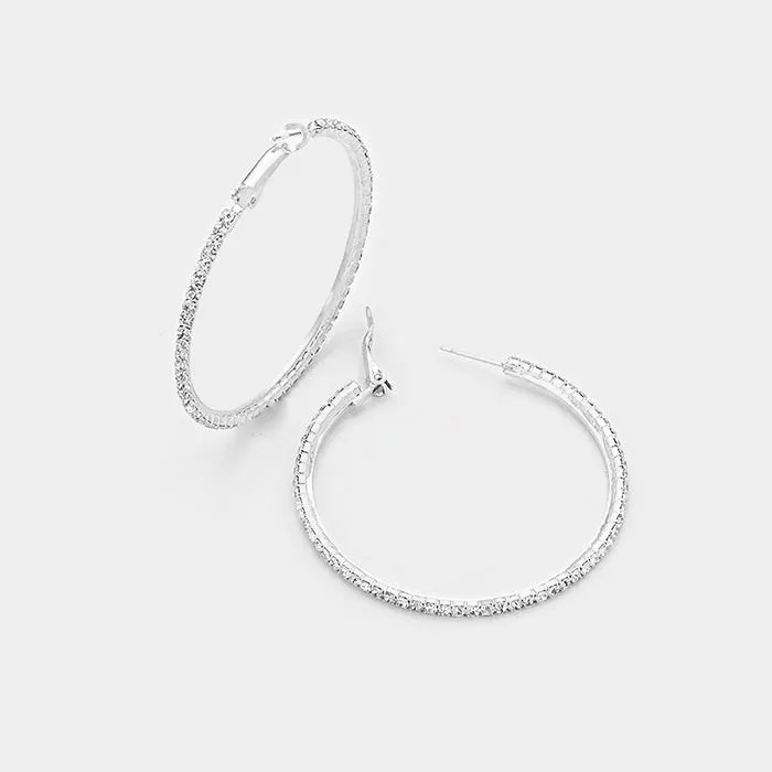 Little Girls Crystal Hoop Earrings on Silver  | 2" |  269220