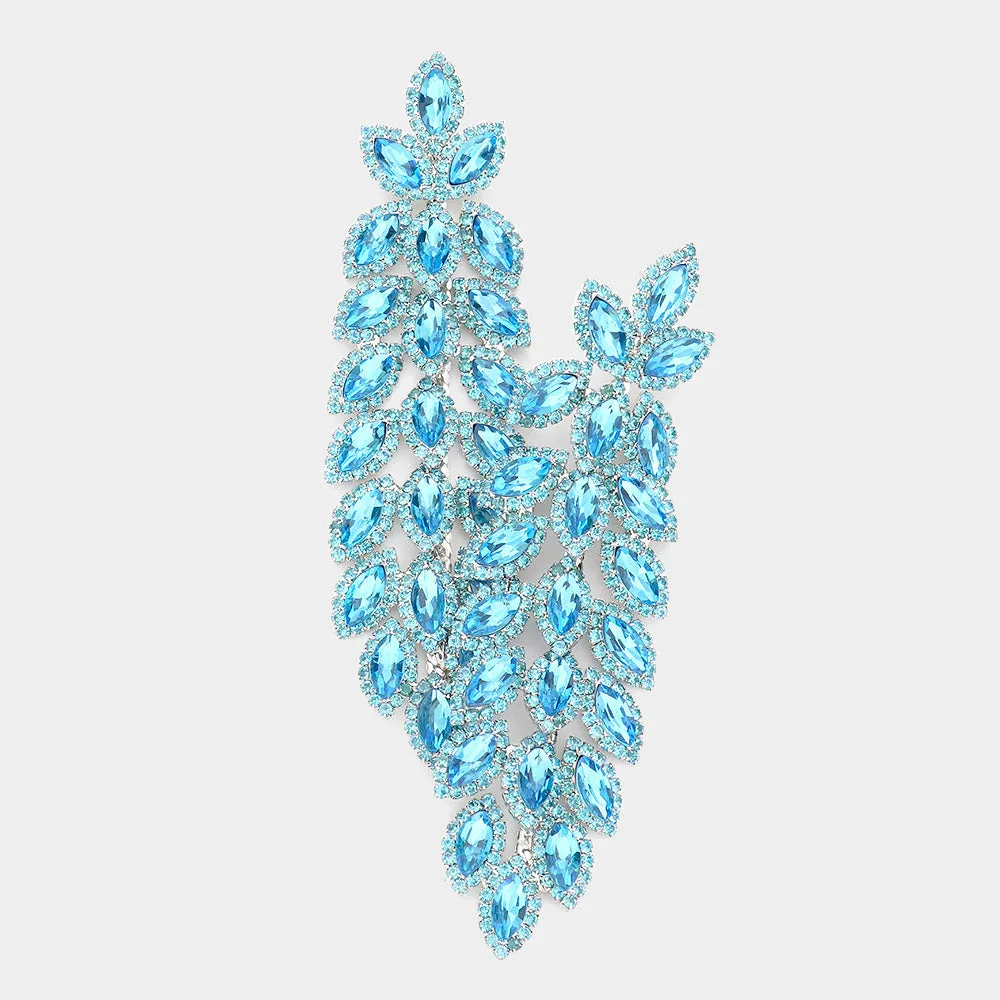 Long Aqua Crystal Rhinestone Pageant Earrings | 526875