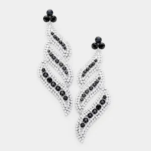 Long Black and Clear Rhinestone Statement Earrings | bolts | 454006