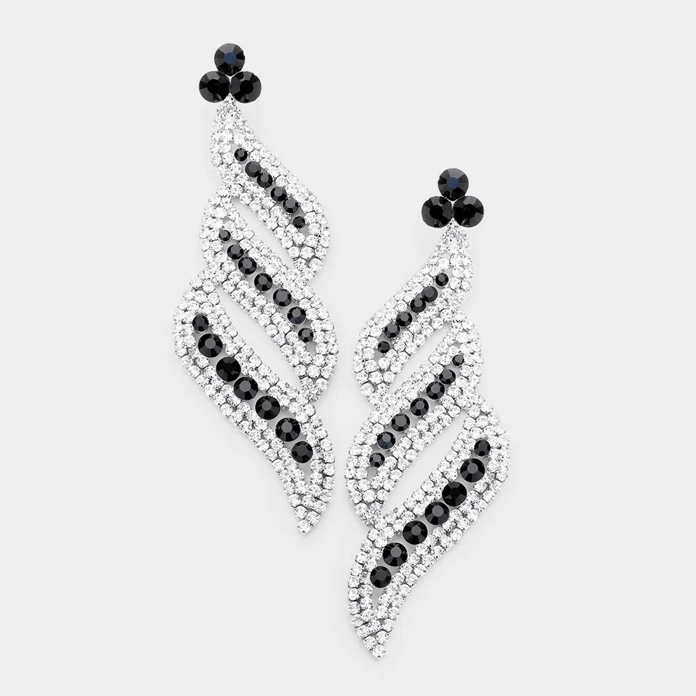 Long Black and Clear Rhinestone Statement Earrings | bolts | 454006