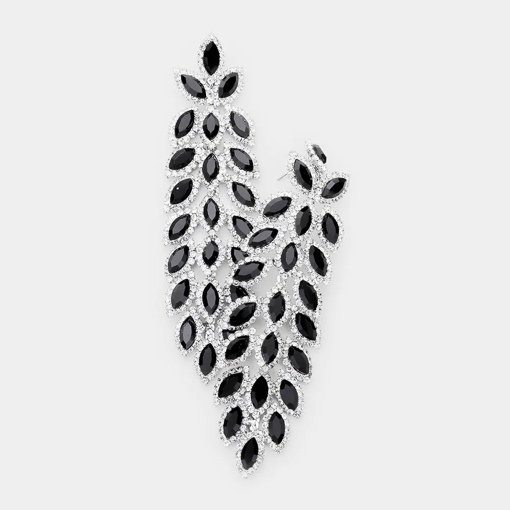 Long Black/Clear Crystal Rhinestone Pageant Earrings | 454007