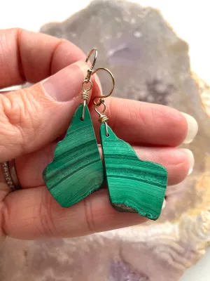 Long Malachite Crystal Dangle Earrings 14kt Gold Filled
