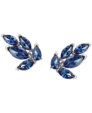 Louison Blue Crystal Earrings Leaf Rhodium Plated Stud Pierced 5536549