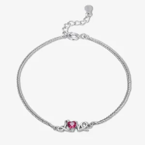 Love With Romantic Red Heart 925 Sterling Silver Bracelet
