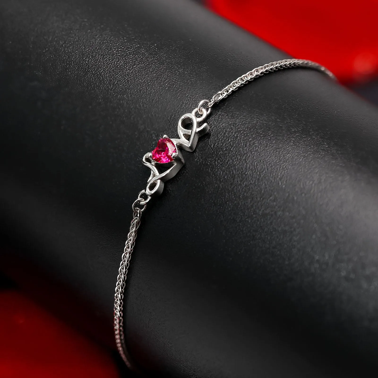 Love With Romantic Red Heart 925 Sterling Silver Bracelet