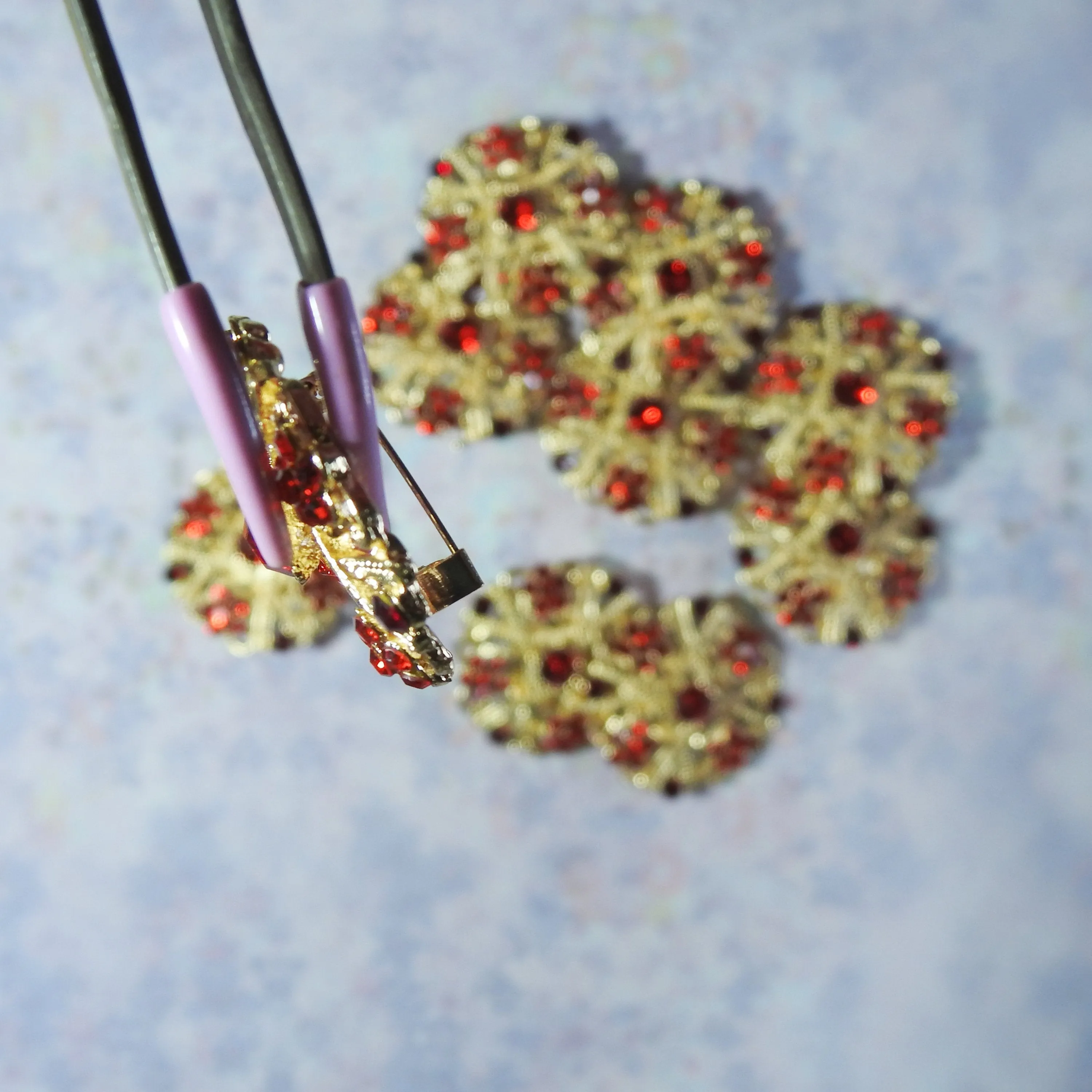 Lovely Set of 10 Red and Gold Brooches: Ideal for Jeweled Bouquets