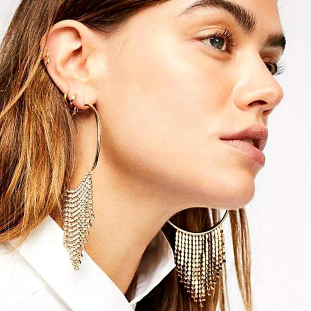 Lucille Crystal Tassels Hoop Earrings - Gold or Silver
