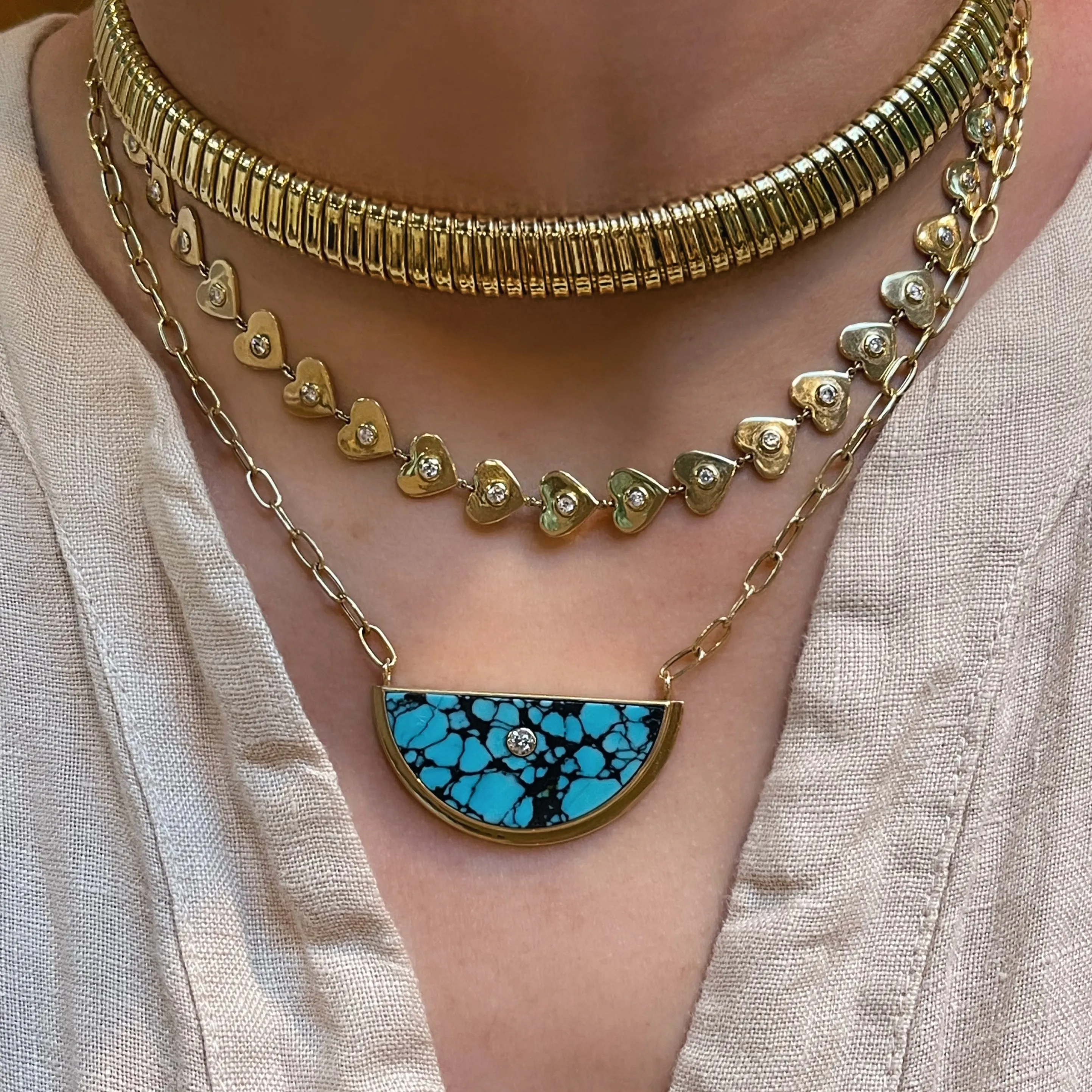 Luna Gemstone Pendant Necklace with Turquoise and Diamond