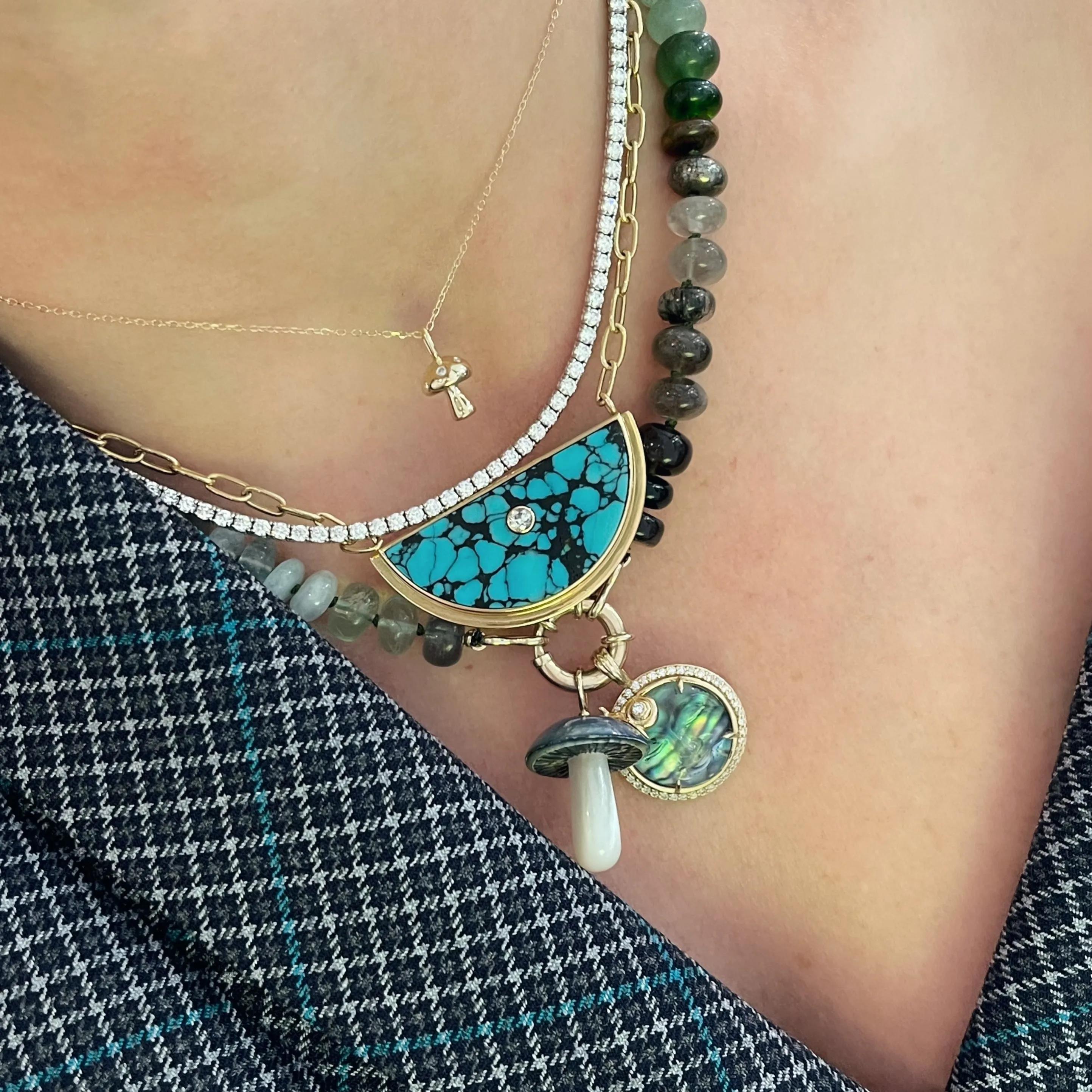Luna Gemstone Pendant Necklace with Turquoise and Diamond