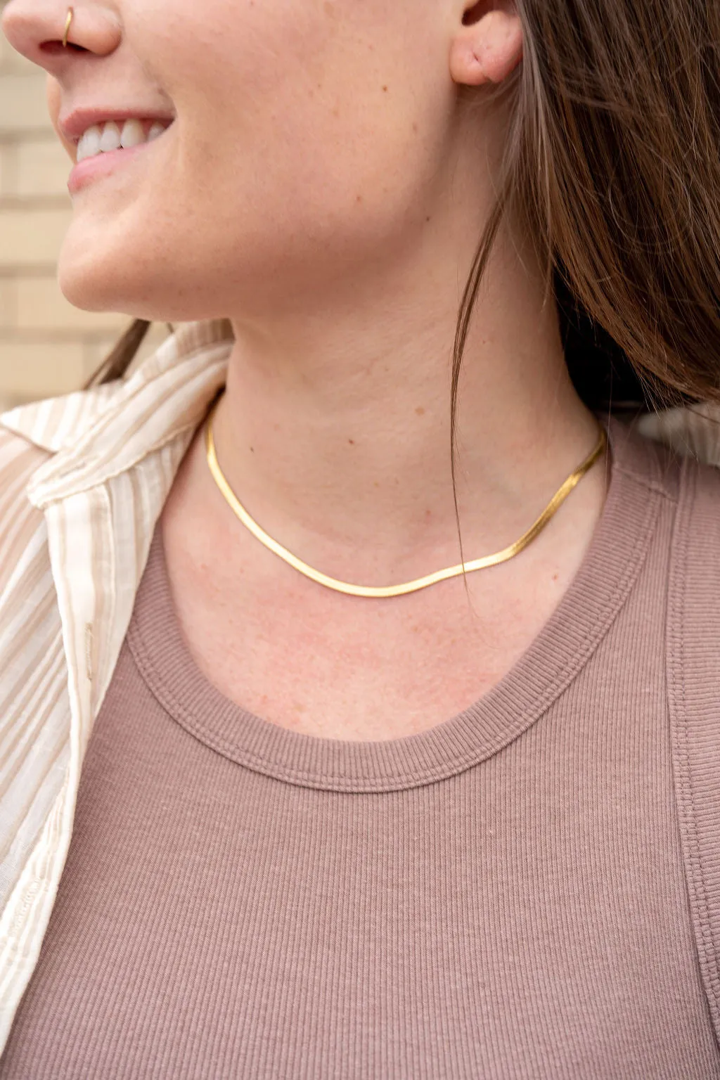 Luxe Gold Delicate Herringbone Chain - 16"