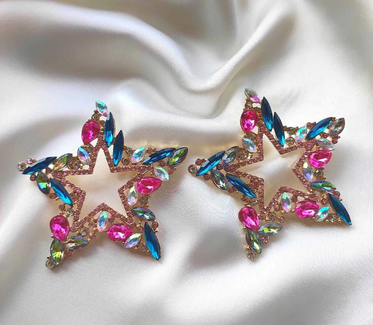 Luxury Star Girl Multi Crystal Drop Earrings S925
