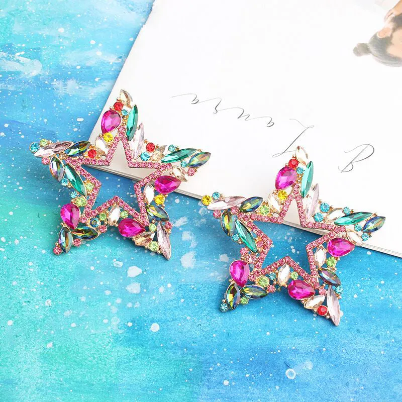 Luxury Star Girl Multi Crystal Drop Earrings S925