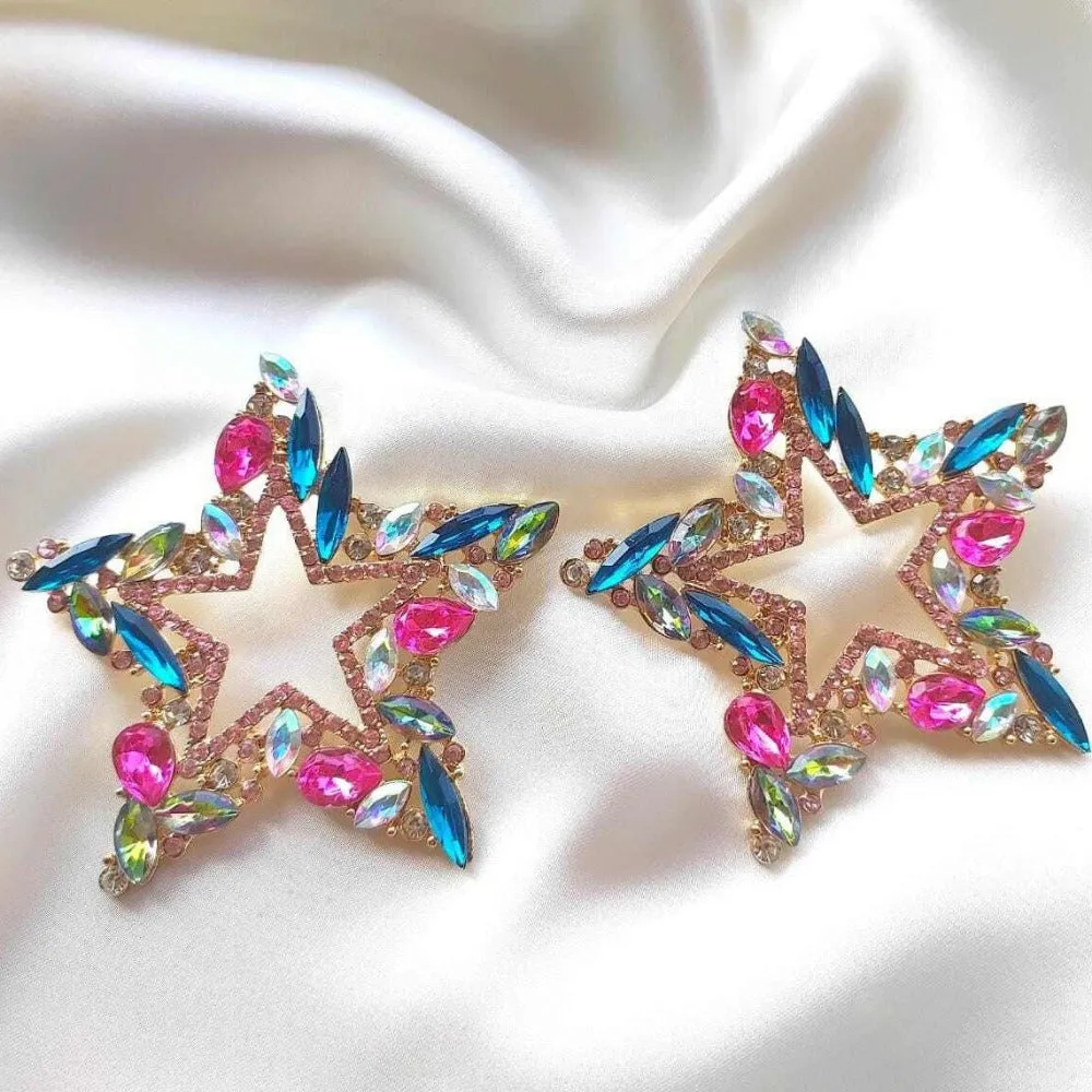 Luxury Star Girl Multi Crystal Drop Earrings S925