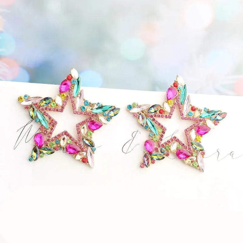 Luxury Star Girl Multi Crystal Drop Earrings S925