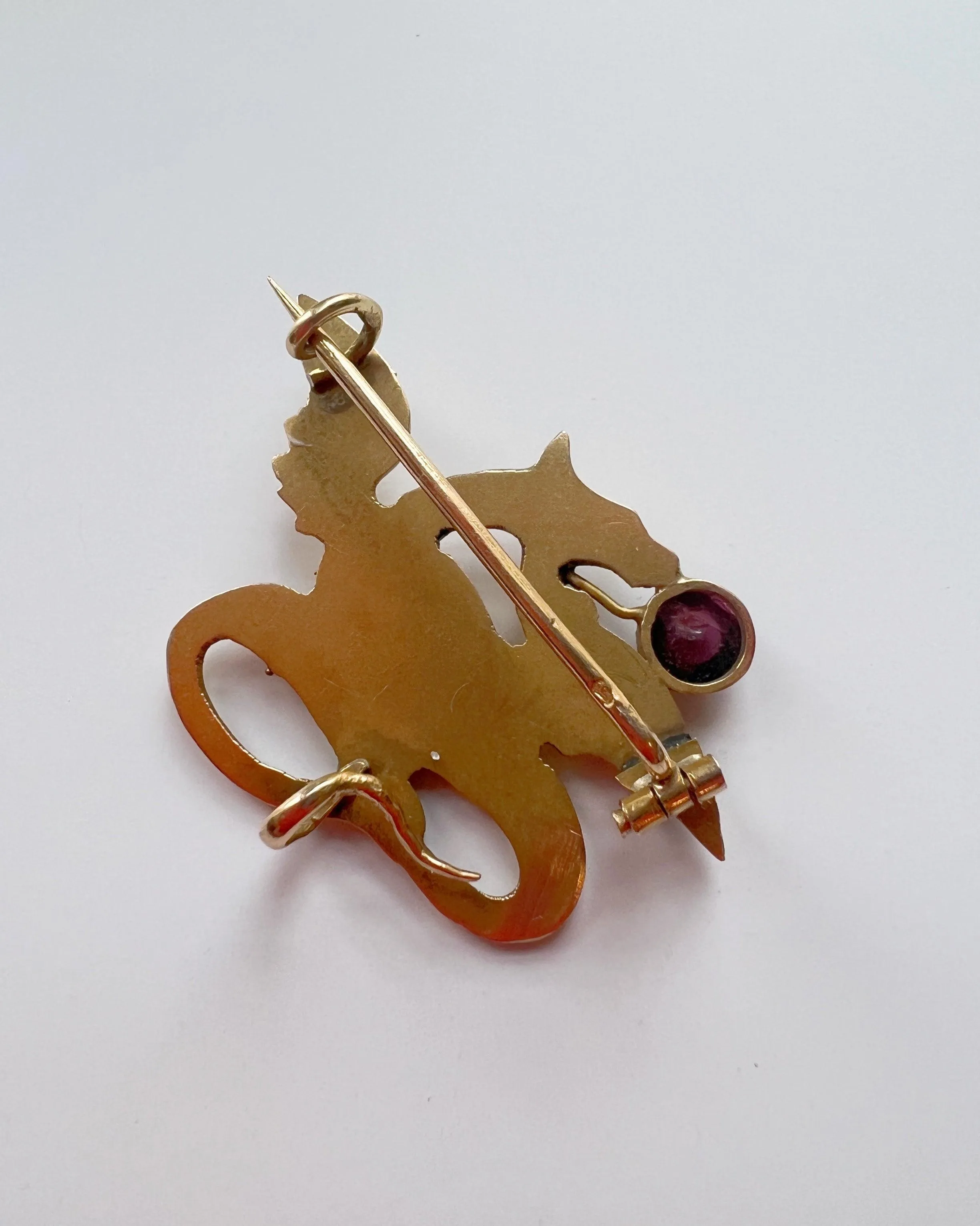 Magnificent French Antique 18K gold diamond tourmaline Chimera brooch