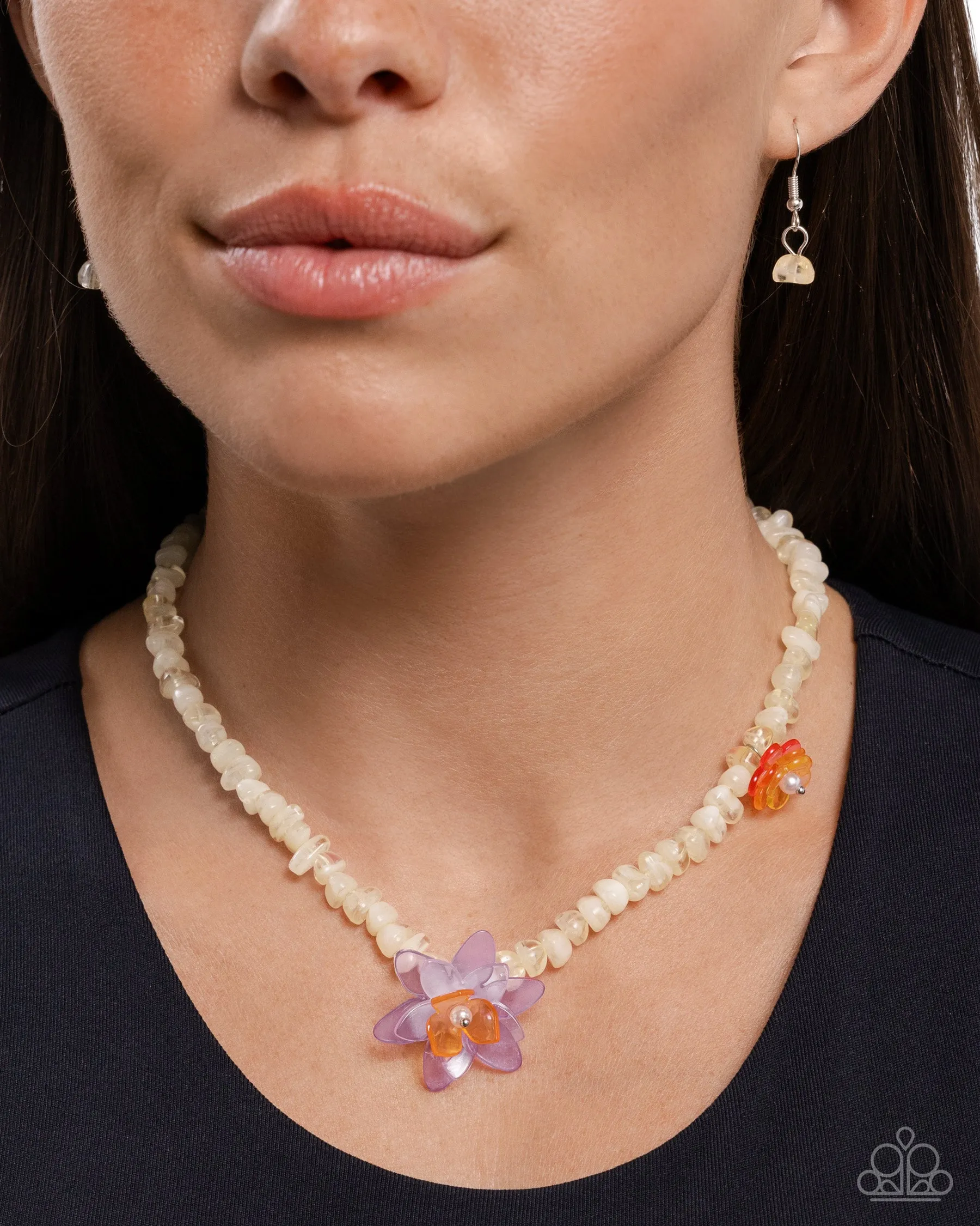 Malibu Master - Multi - Purple, Pink, Yellow Flower White Bead Paparazzi Short Necklace