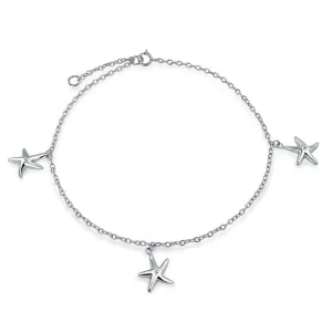 Marine Life Starfish Anklet Ankle Bracelet Sterling Silver 9-10 Inch