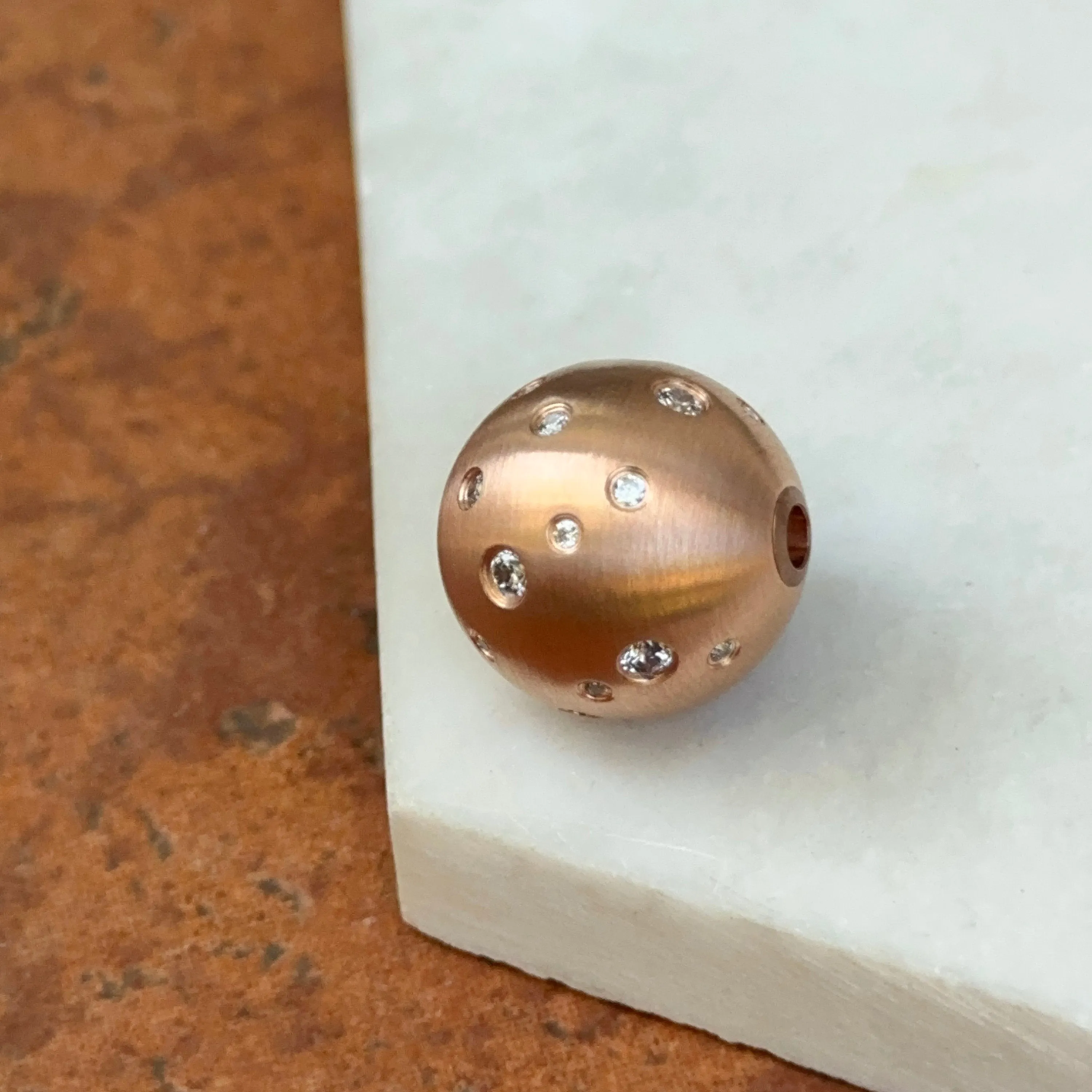 Matte Rose Gold Plated Stainless Steel 16mm Gypsy Set CZ Ball Swap Pendant