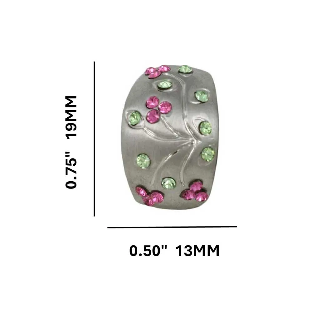 Matte Silver Pink and Light Green Flower Clip Earring - REC419