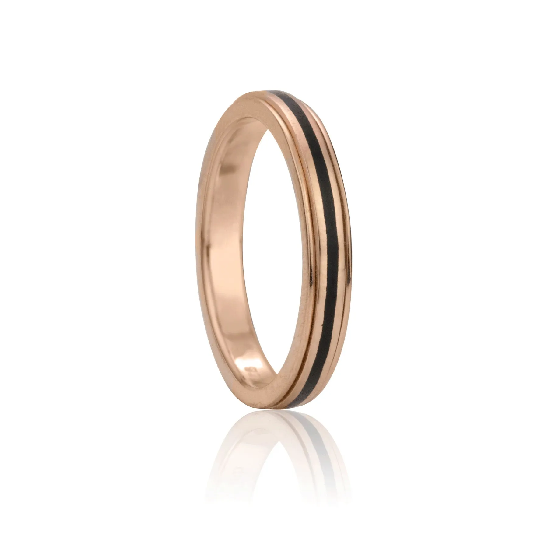 Meditation Ring Shanti Sterling Silver 14K Rose Gold Plated Black Enamel Spinning Band