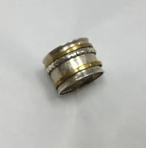 Meditation Ring, Size 6, Silver with Gold Rings and Silver Braid