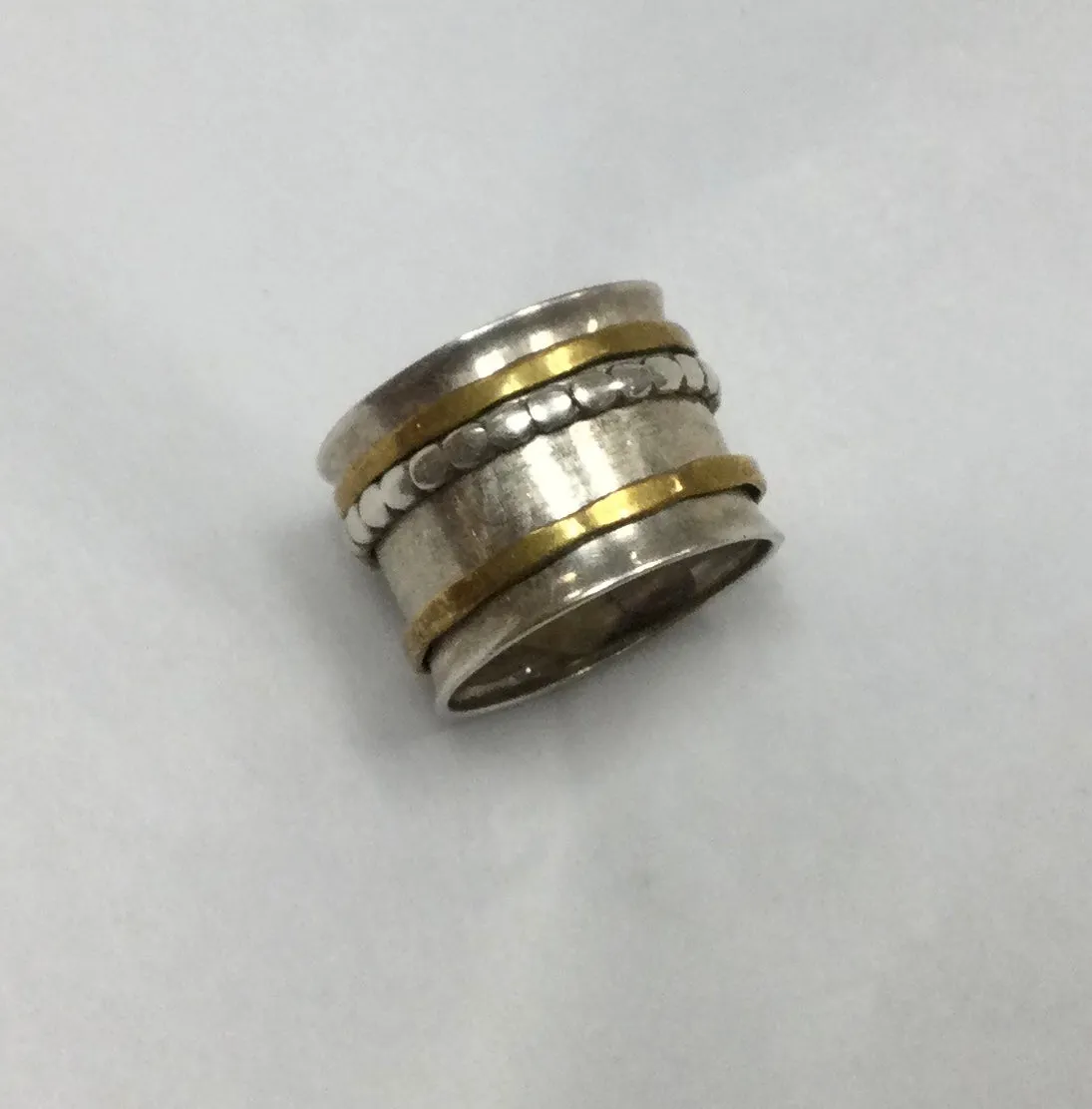 Meditation Ring, Size 6, Silver with Gold Rings and Silver Braid