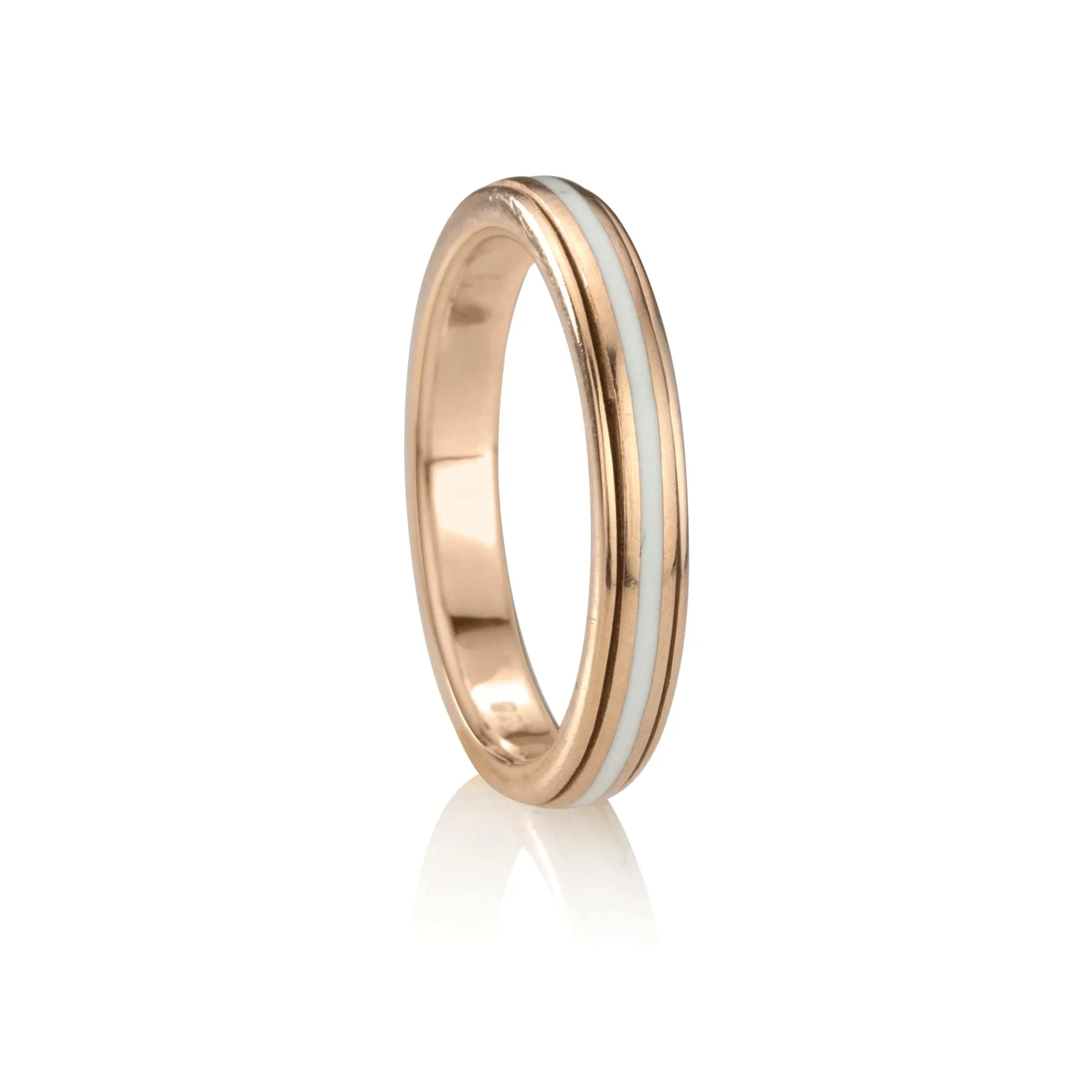 Meditation Ring Virtue Sterling Silver 14K Rose Gold Plated and White Enamel Spinning Band
