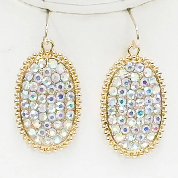 Medium Oval AB Rhinestone Earring Gold Tone Border
