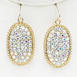 Medium Oval AB Rhinestone Earring Gold Tone Border