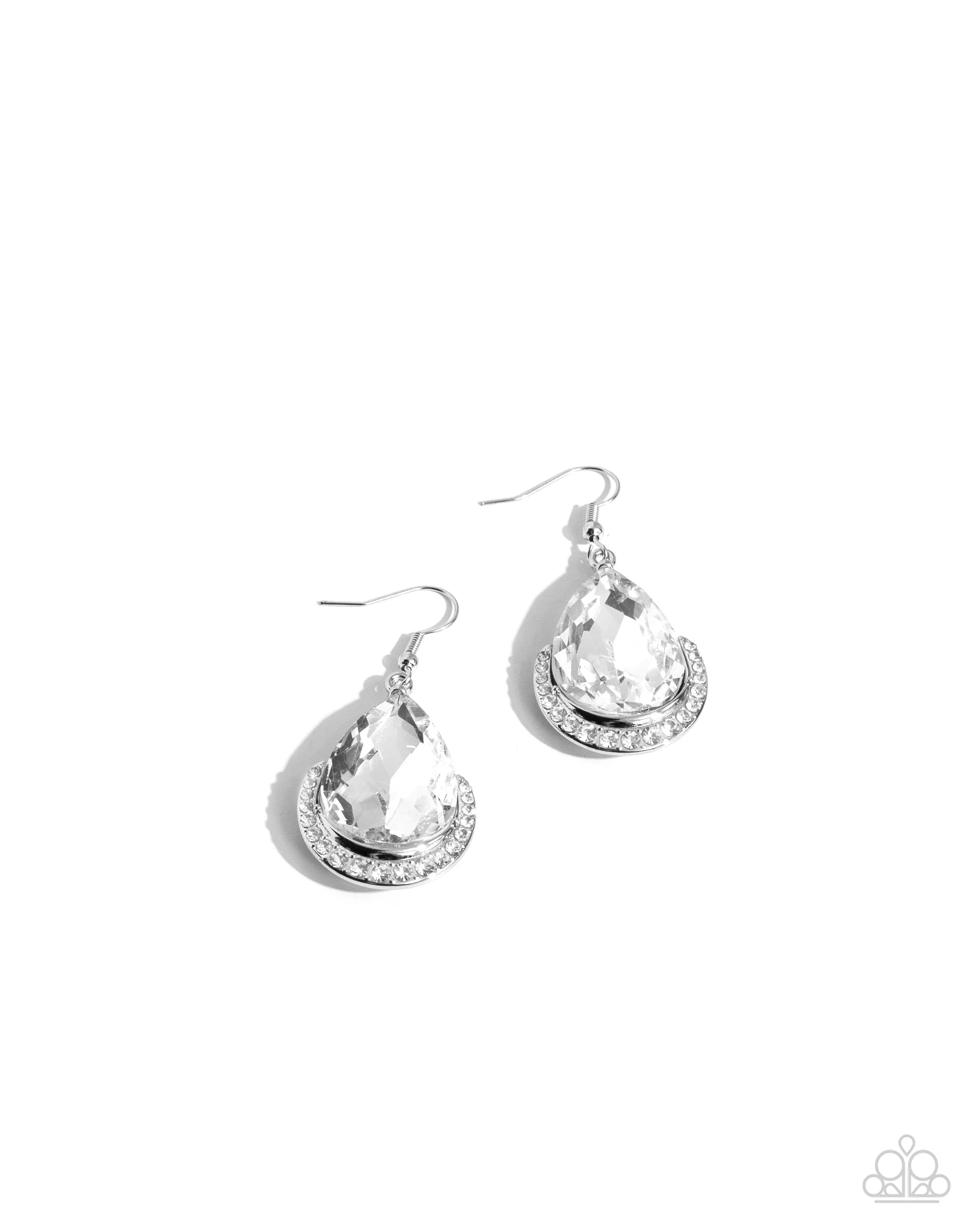 Mega Marvelous - White - Oversized Teardrop Gem Paparazzi Fishhook Earrings