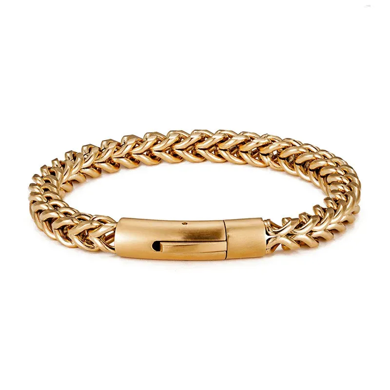 Men Punk Rock Bicycle Chain Bracelet 18k Gold Plated Stainless Steel Magnet Button Male Jewelry Gifts