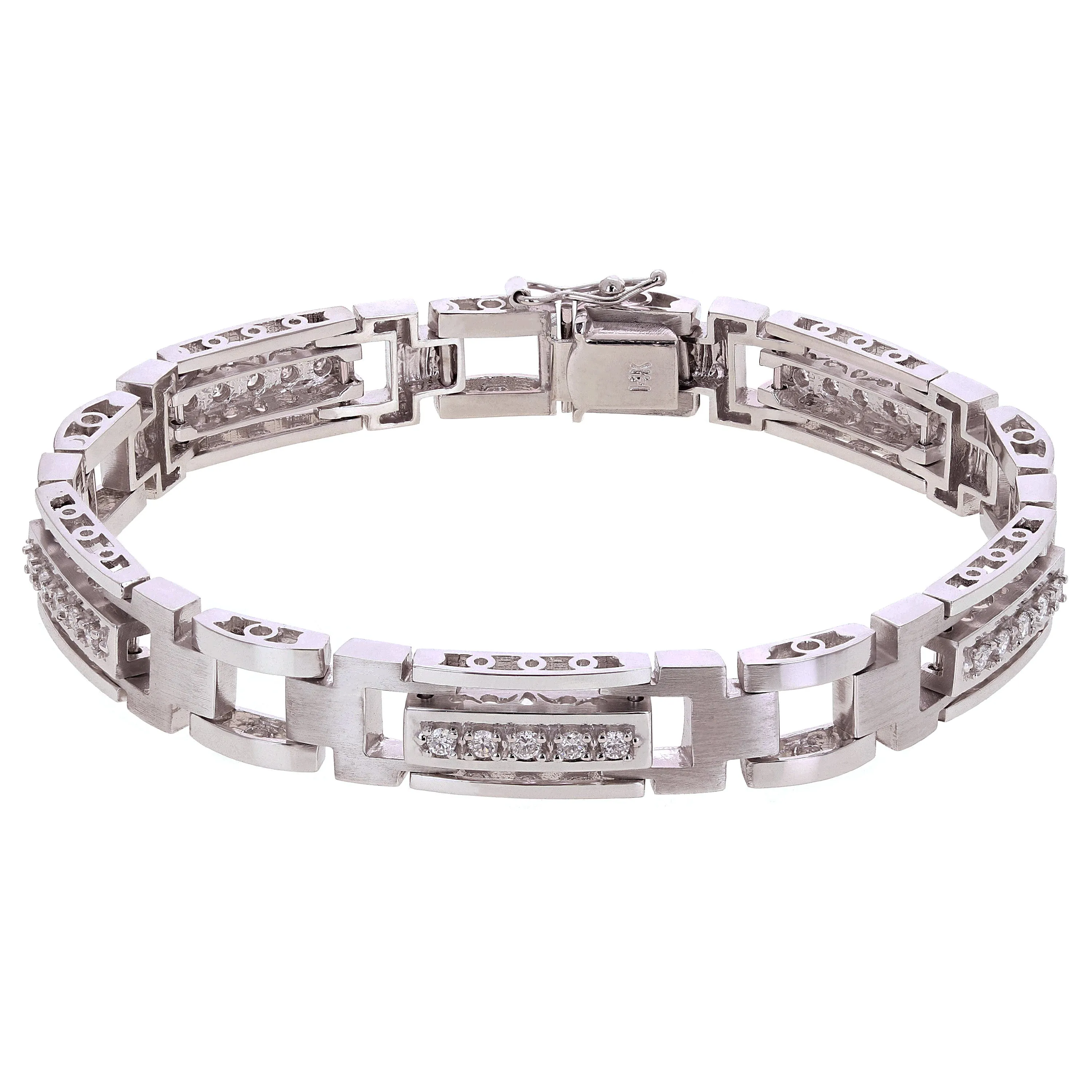 Men's 14k White Gold Diamond Watch Link Bracelet