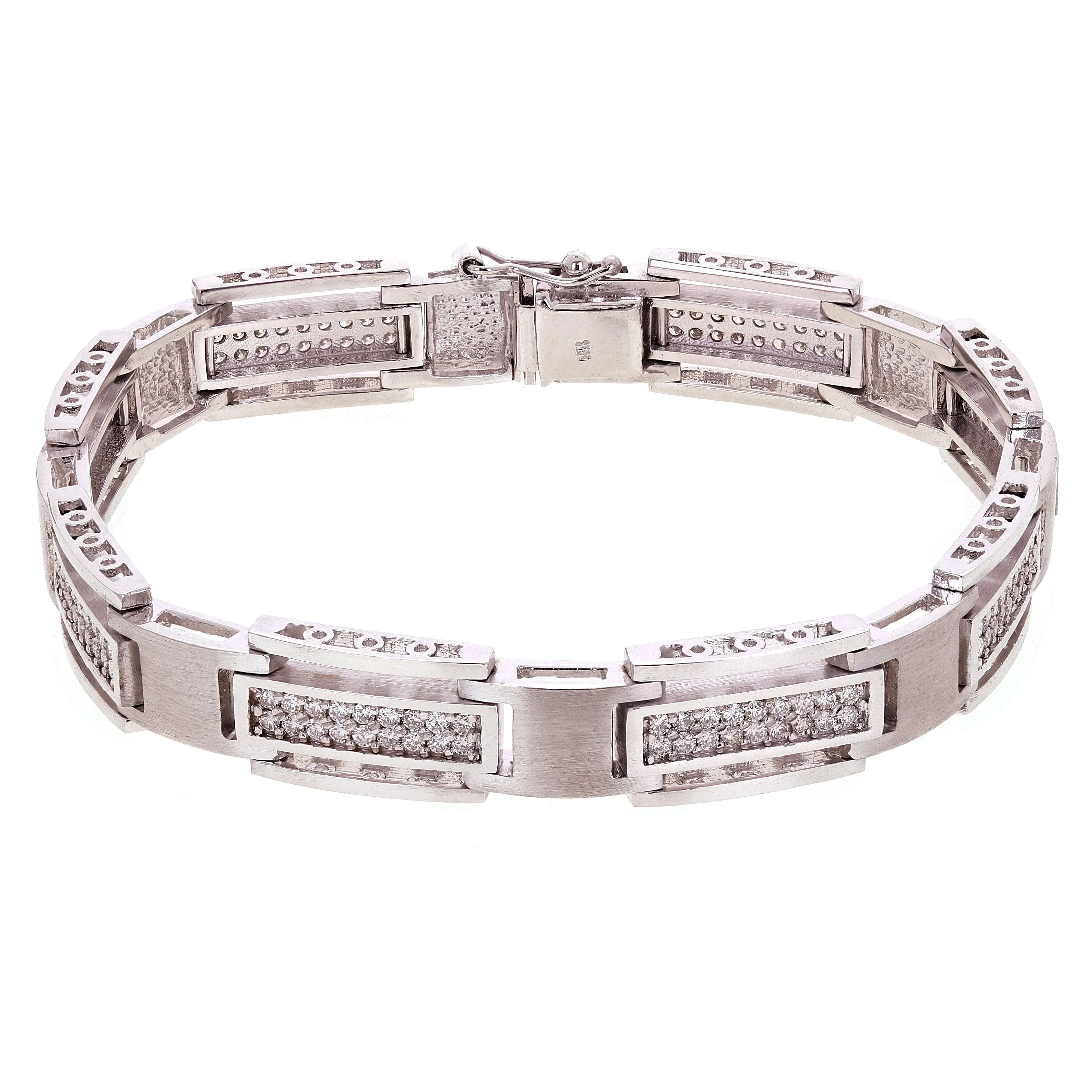 Men's 14k White Gold Diamond Watch Link Bracelet