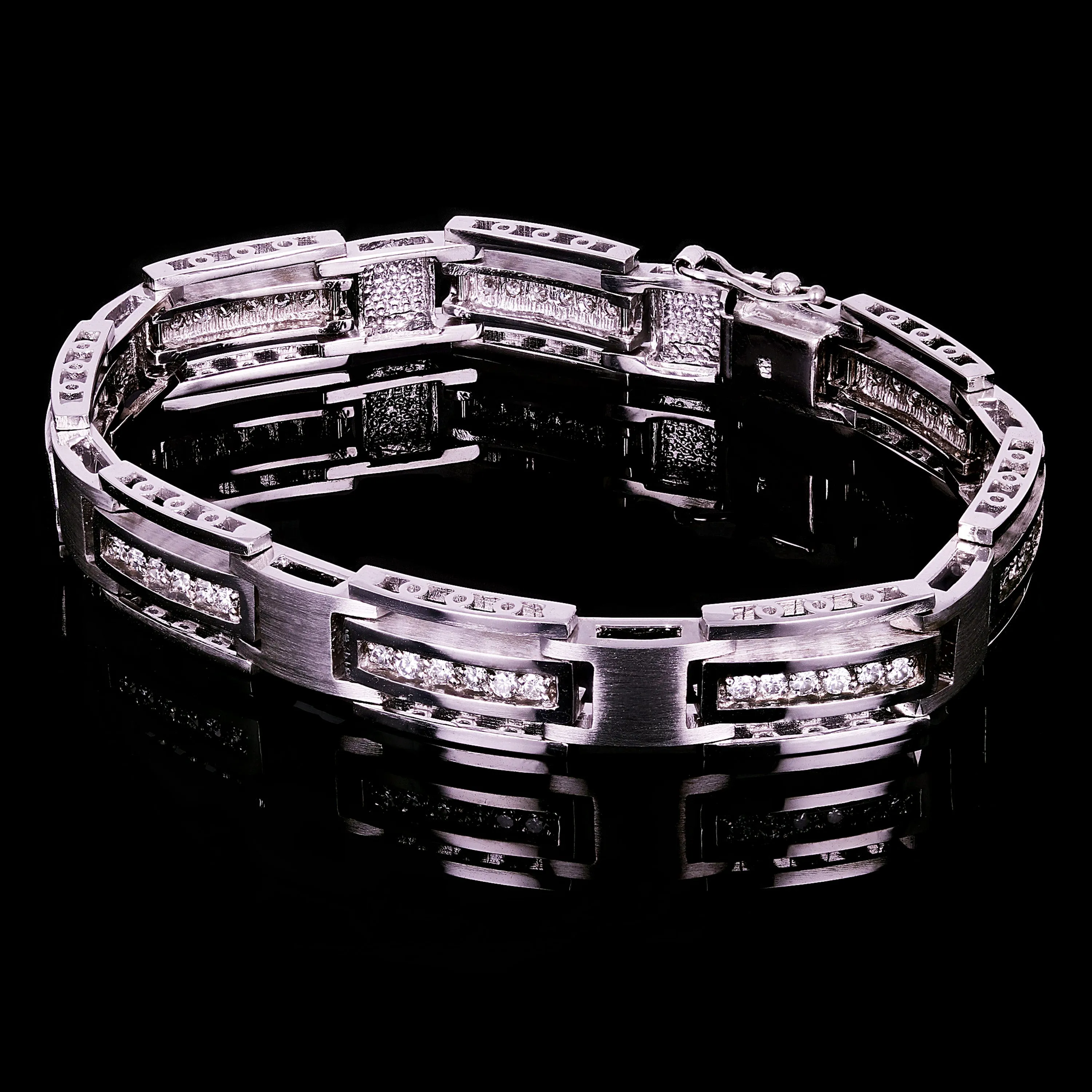 Men's 14k White Gold Diamond Watch Link Bracelet
