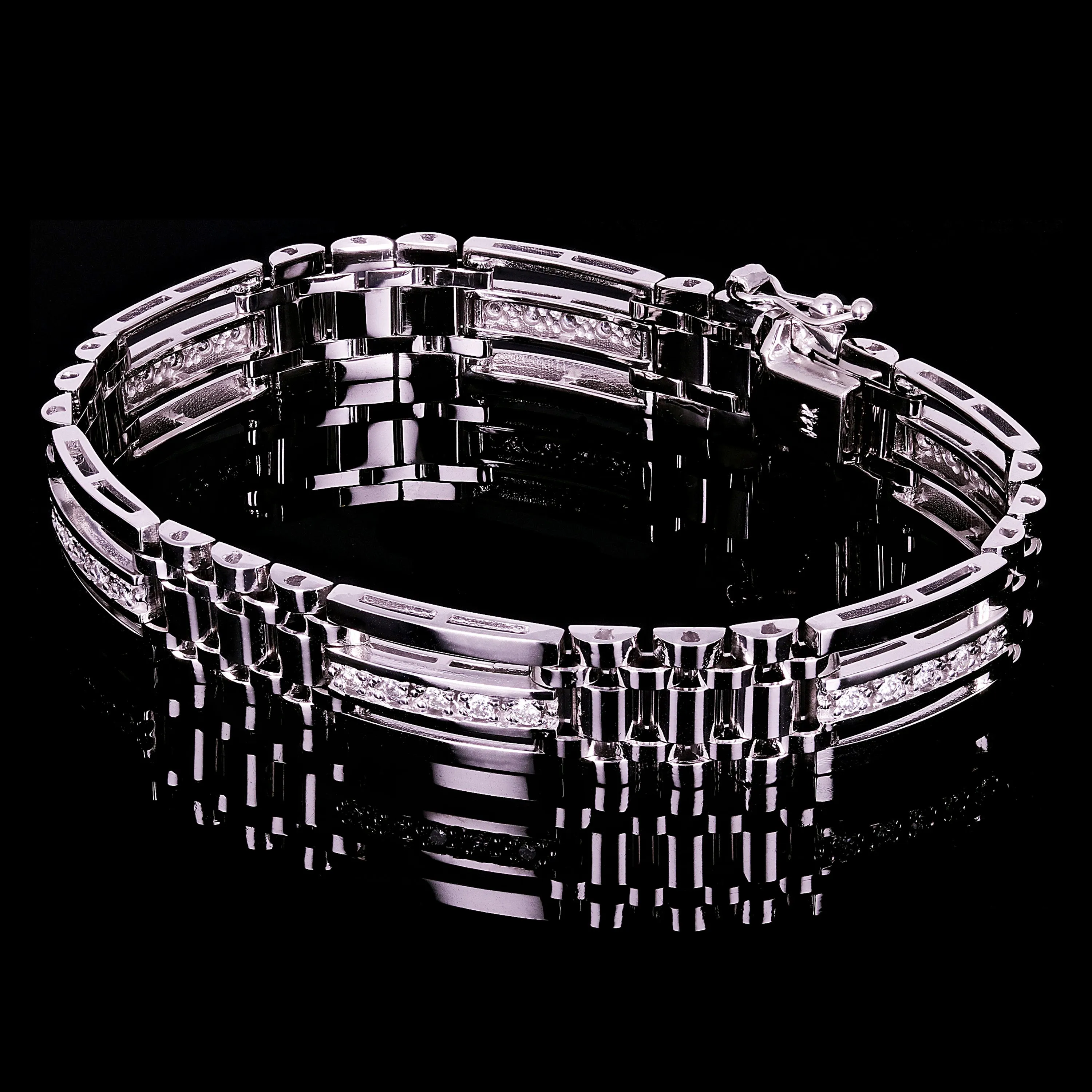 Men's 14k White Gold Diamond Watch Link Bracelet