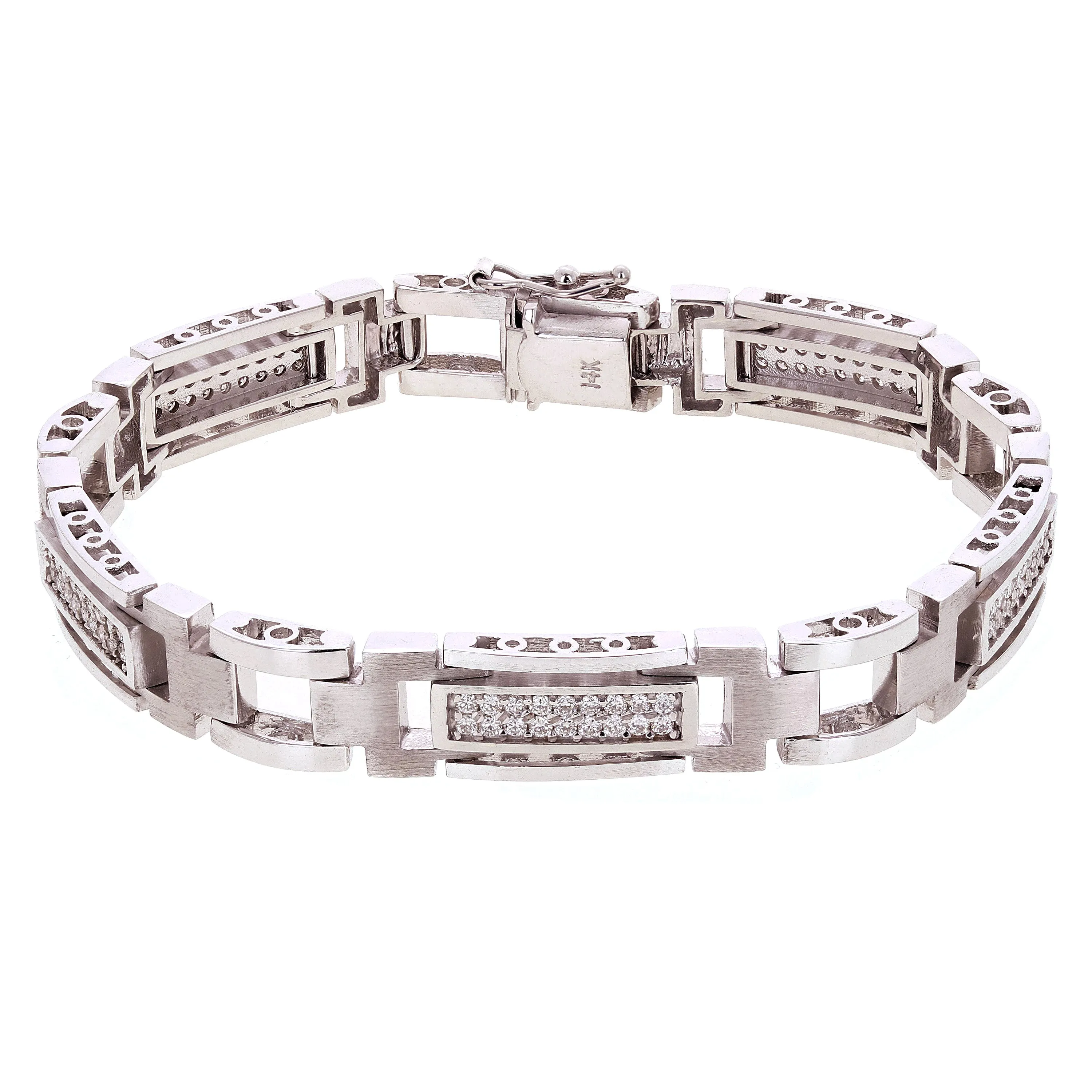 Men's 14k White Gold Diamond Watch Link Bracelet