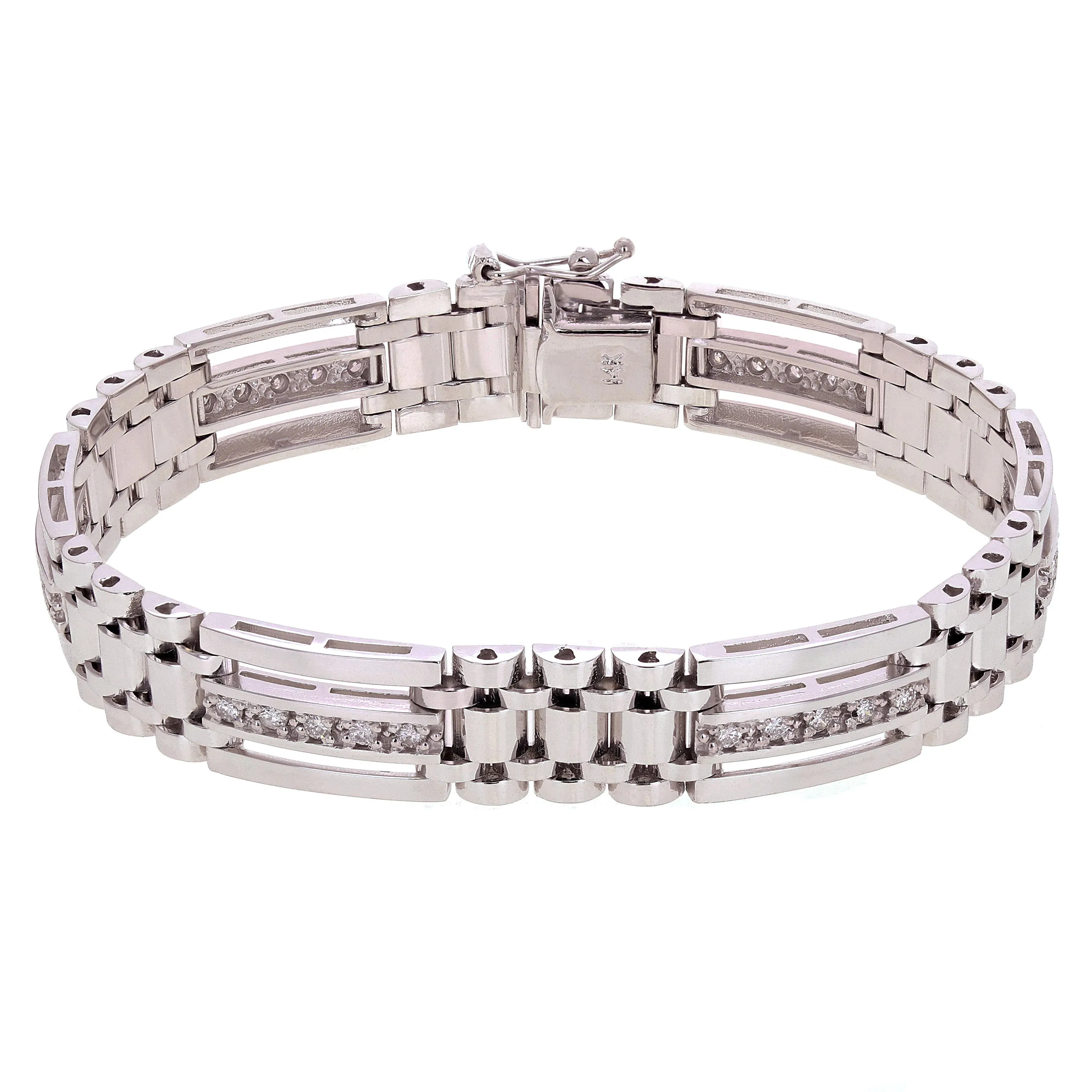 Men's 14k White Gold Diamond Watch Link Bracelet