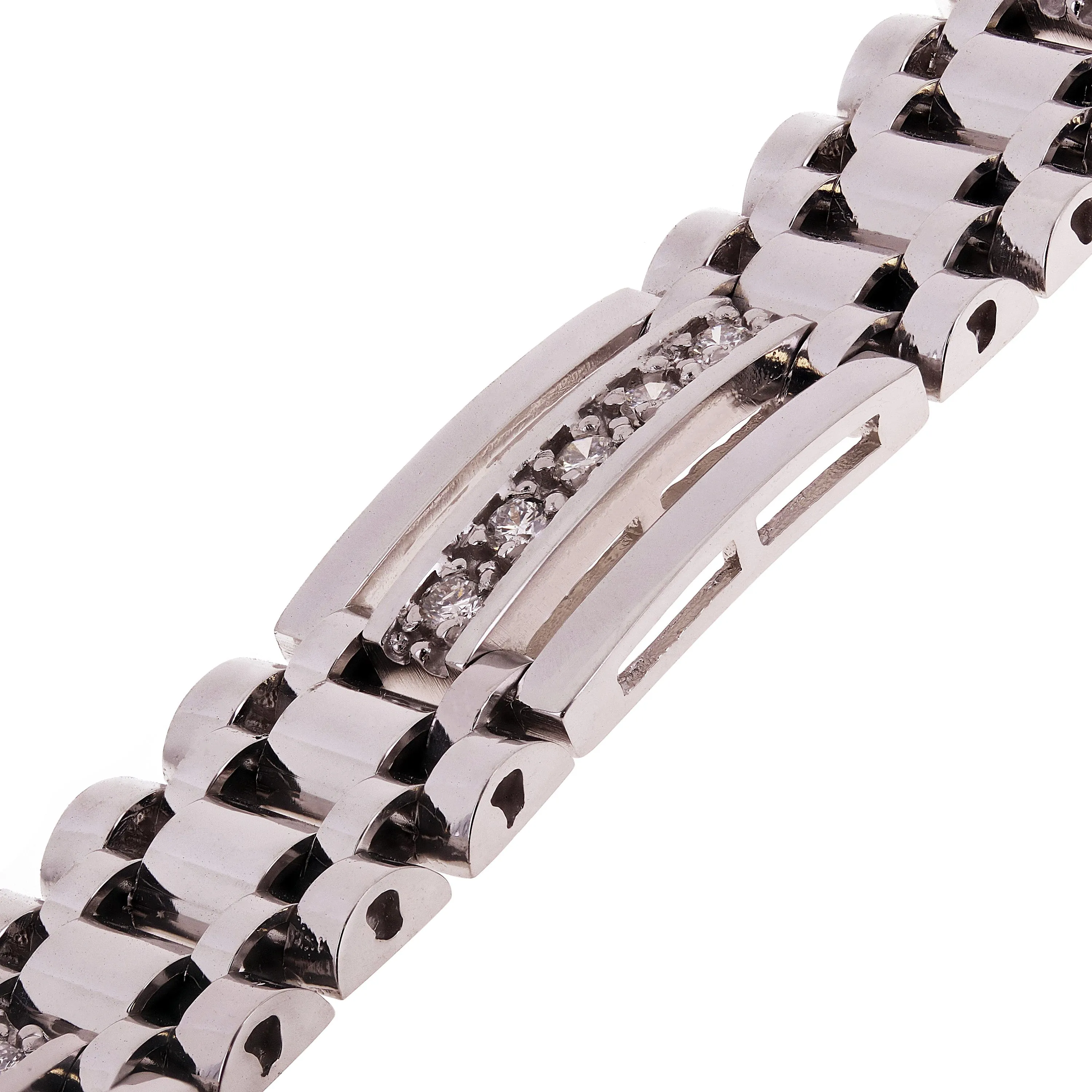 Men's 14k White Gold Diamond Watch Link Bracelet